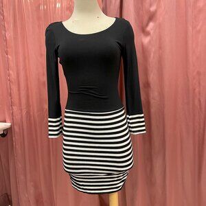 Black & White Striped Bodycon Dress with Long Sleeves